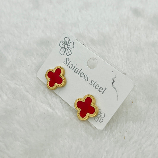 Earrings - Red & Gold Combination Stainless Steel