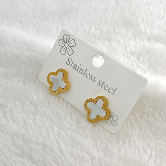 Earrings - White & Gold Combination Stainless Steel